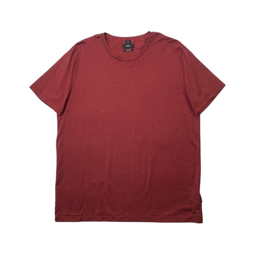 Hugo Boss Shirt Mens 2XL Ruby Red Cotton Regular Fit Mercerized Striped Crew Tee
